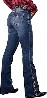 Flamingals Women's Buttoned Hem Butt Lifting Bootcut Jeans