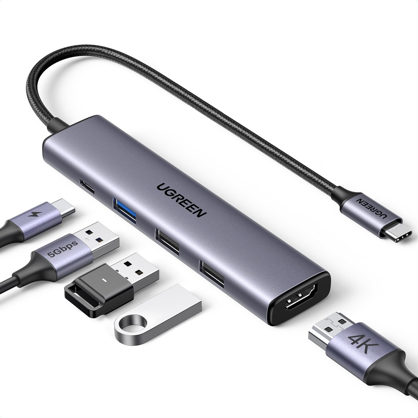 UGREEN USB C Hub, 5-in-1 USB Hub for Laptops, 4K HDMI to USB-C Adapter | 100W PD