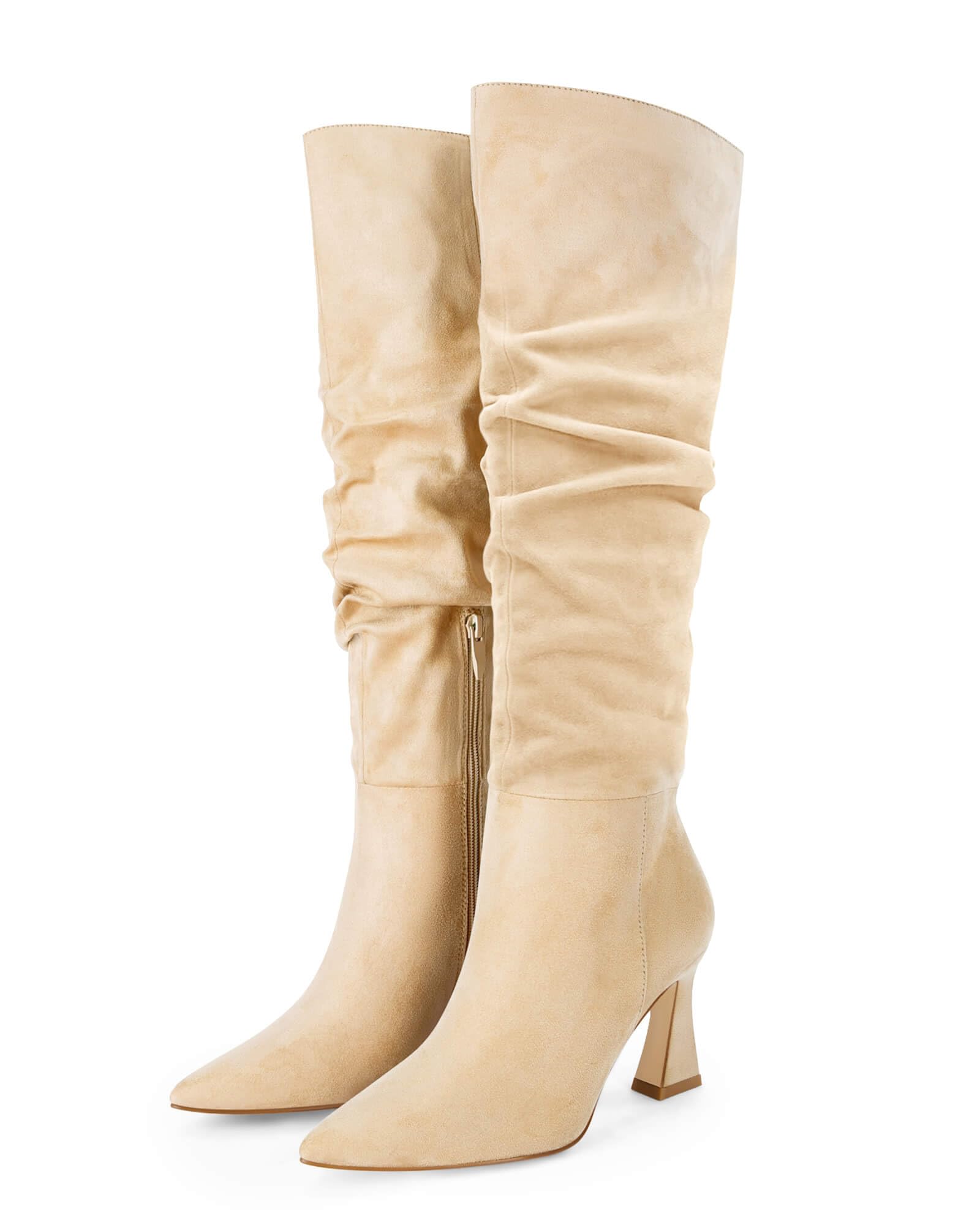 Coutgo Botas largas hasta la rodilla para mujer, de pantorrilla ancha, punta pun