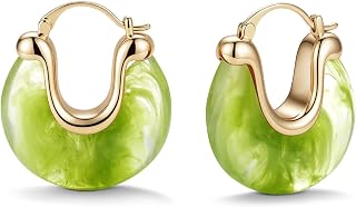 Resin Gold Hoop Earrings Leverback Chunky Statement Drop Vintage Jewelry