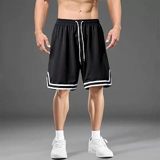 Pantalones cortos deportivos para hombre, a rayas, de secado rápido, para entrenamiento, baloncesto, con bolsillos elásticos en la cintura para gimnasio, correr, ropa deportiva, A01-Basic Negro