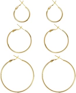 DAILY VIBES Simple Big Thin Hoop Earrings for Women Trendy, 3 Pairs