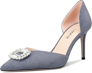 Castamere Women's High Heel Pointed Toe Pumps Two-Piece Slip-On Diamond Crystal Dance Dress 8CM Heels
