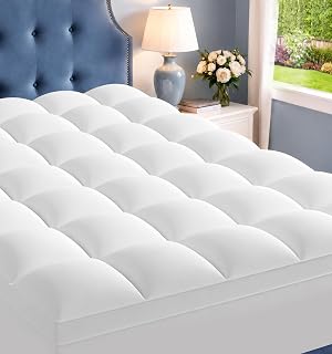 ELEMUSE Queen Mattress Topper, Extra Thick Pillow Top Mattress Pad Cover | Plush soft breathable bed topper for back pain relief, with elastic deep pocket and overfilled down alternative filling