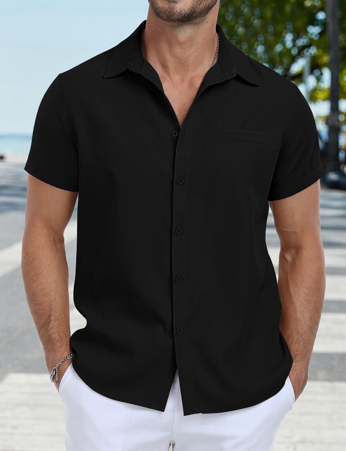 Chemise décontractée à manches courtes et col à revers pour homme
