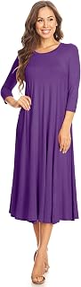 Women's Casual Basic Comfy 3/4 Sleeve Flare A-line Midi Long Maxi Dress(S-3XL)