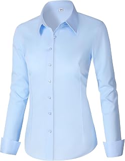 CUNLIN Women's Cotton Button Down Shirt Long Sleeve Formal Dress Work Blouse