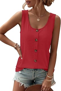 TICTICMIMI Womens Tank Tops 2026 Buttons Casual Summer Sleeveless Tee T-Shirt Scoop Neck Basic Outfits Clothes