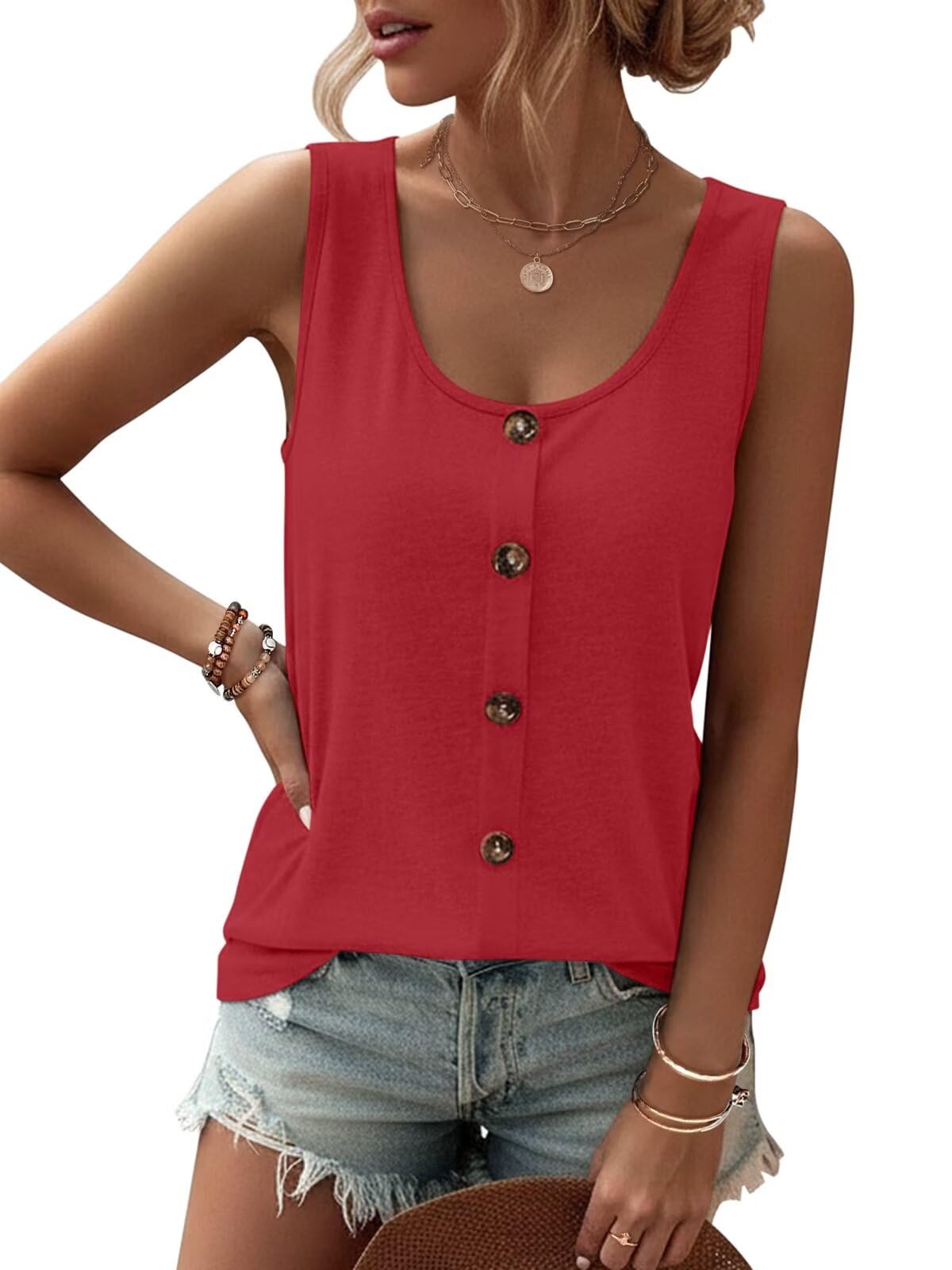 TICTICMIMI Womens Tank Tops 2026 Buttons Casual Summer Sleeveless Tee T-Shirt Sc