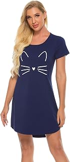Women's Cotton Short Sleeve Graphic Nightgown Casual Lounge Sleep Dress (S-XXL)