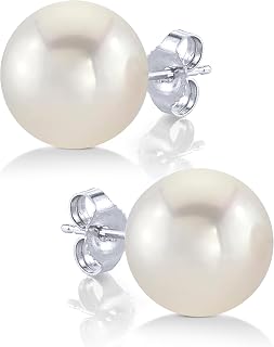 The Pearl Source Real White Freshwater Pearl Stud Earrings for Women, AAA Grade Genuine Cultured Freshwater Pearls, 14K Gold, Classic Fine Jewelry Gift for Women