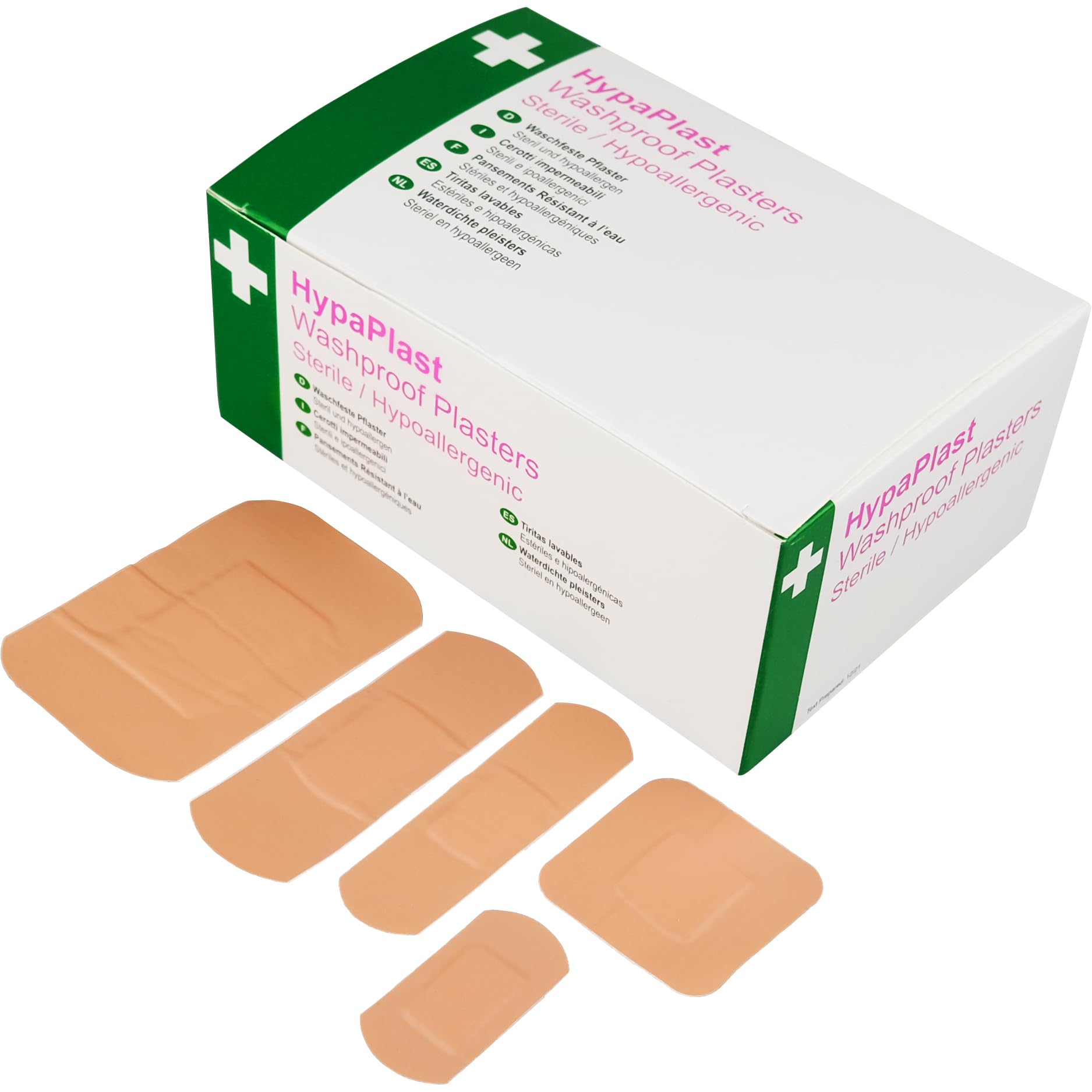 Safety First Aid HypaPlast Pack of 100 Assorted Washproof Plasters | Pink Steril