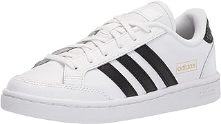 adidas Women's Grand Court SE Tennis Shoe, White/Black/Gold Metallic, 7.5