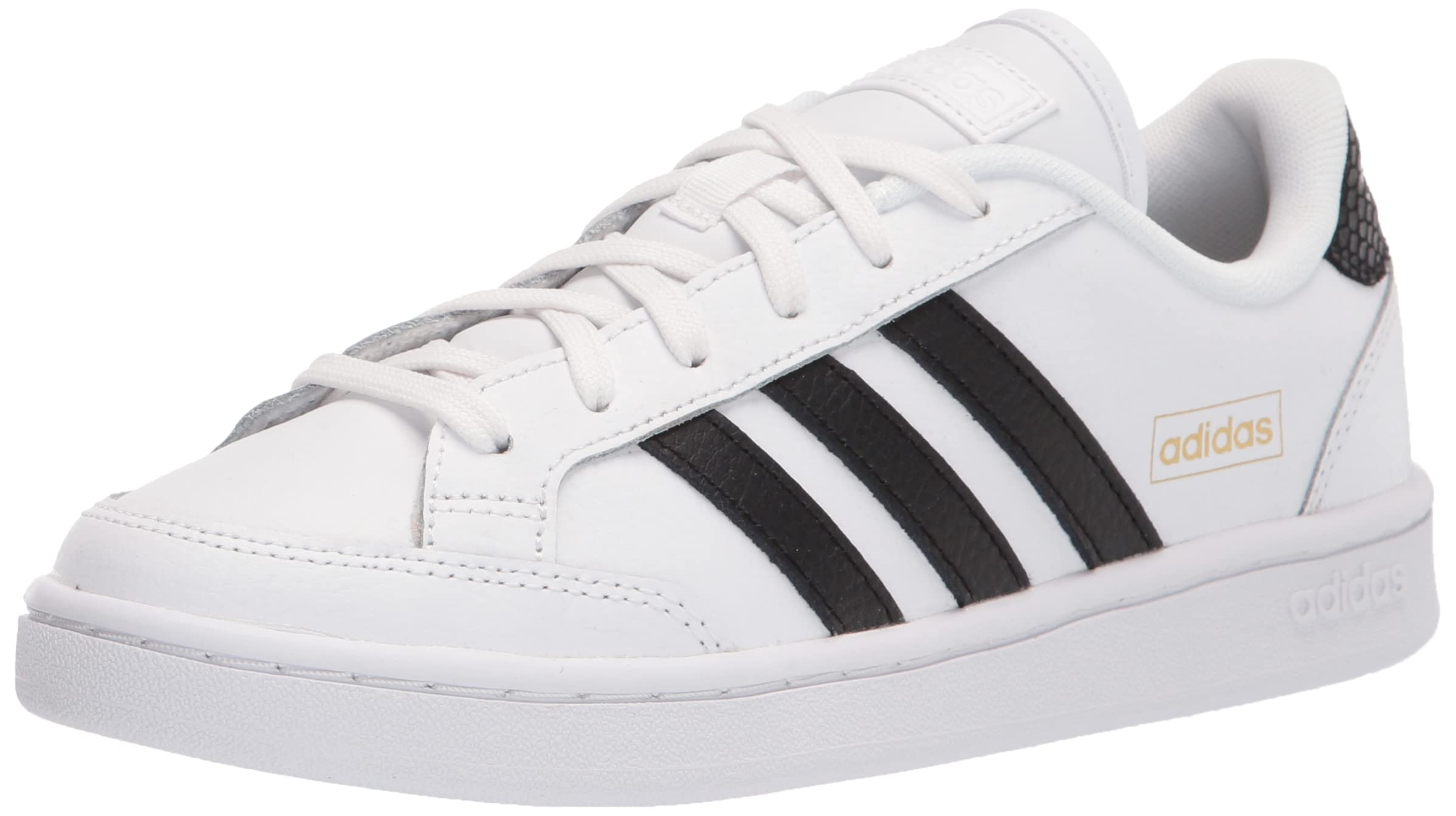 adidas Women's Grand Court SE Tennis Shoe, White/Black/Gold Metallic, 7.5