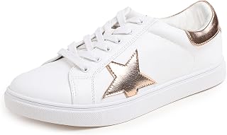 Feversole Women's Featured PU Leather Lace-Up Sneakers, Star Lace Up Sneakers in PU Leather for Women