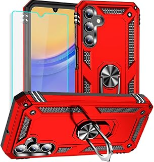 Yiakeng for Samsung Galaxy A15 5G Case: Samsung A15 5G Case with HD Screen Protector - Military Grade Protective Cases with Ring for Samsung A15 5G(Red)