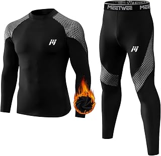 MEETWEE Men's Thermal Underwear, Winter Breathable Thermal Underwear Set Long Thermal Shirt and Trousers Thermal Compression Suit for Men Skiing