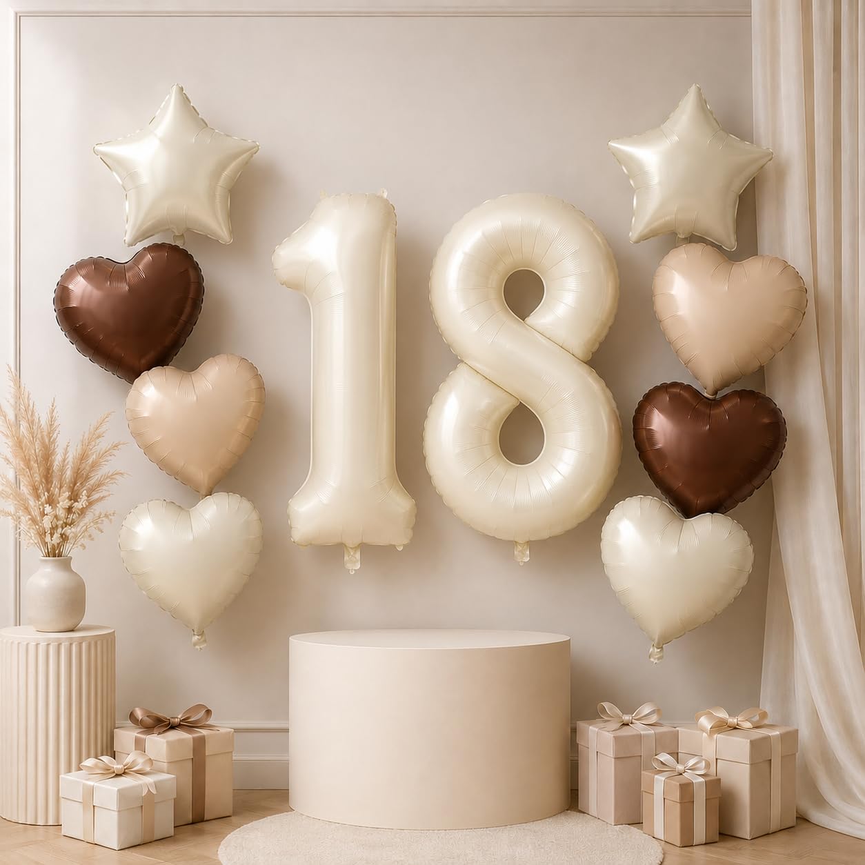 18th Birthday Balloon for Girls Neutral Beige 18 Number Decoration Nude Cream St