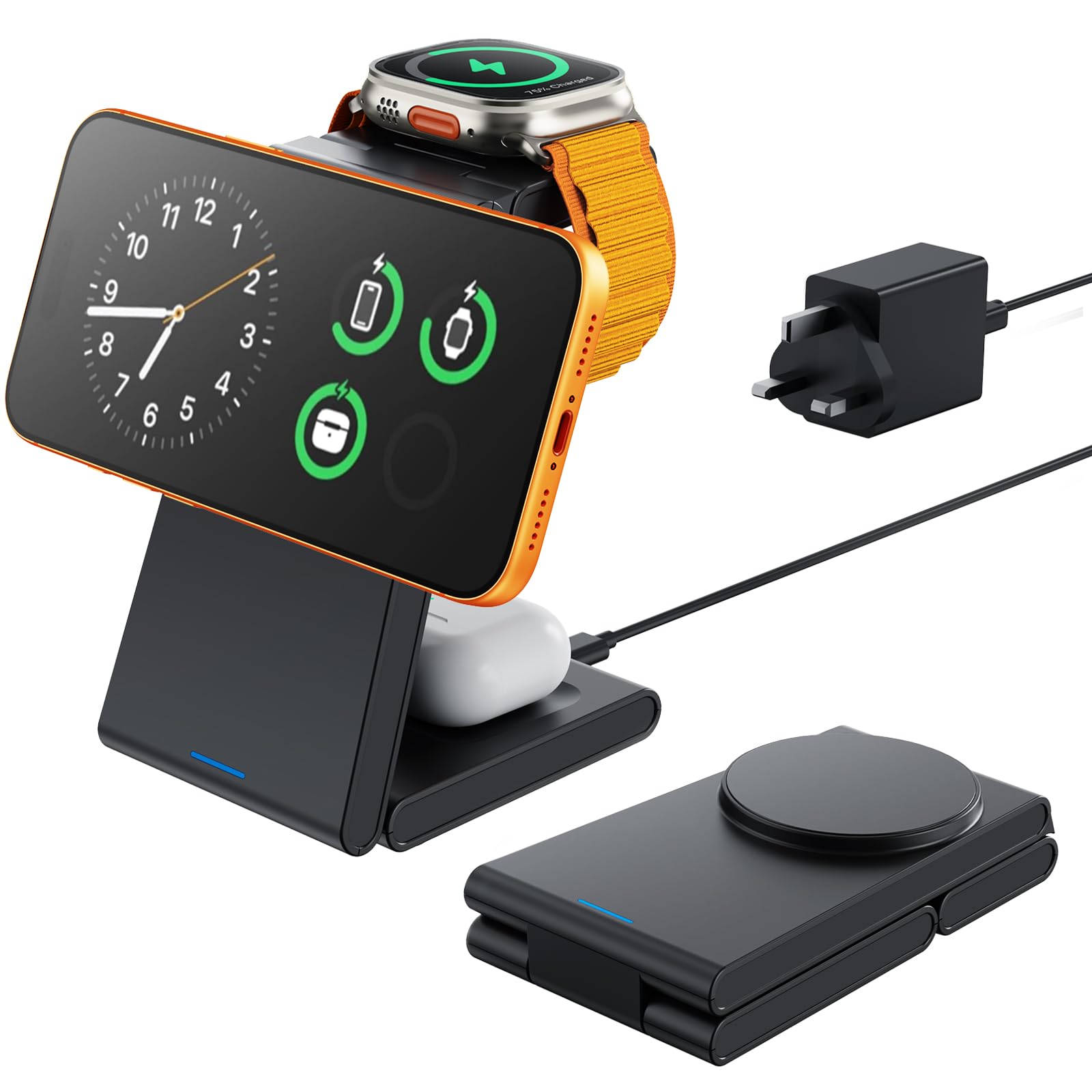 GEEKERA Travel 3 in 1 Wireless Charging Station for Apple | Portable & Foldable 