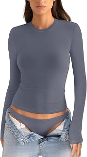 EasyGala Womens Cotton Long Sleeve Shirts Crew Neck Fitted Basic Going Out Outfits Undershirt Spring Fall Clothes 2026