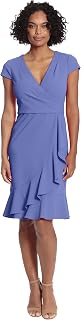 London Times Womens Feminine Ageless Surplice V-Neck Faux Wrap Ruffle Dress Office Event Shower Guest of