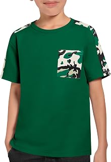 Haloumoning Camisas de manga corta para niños, camisetas de verano con bloques de color, camisetas casuales con bolsillo, 5-14 años