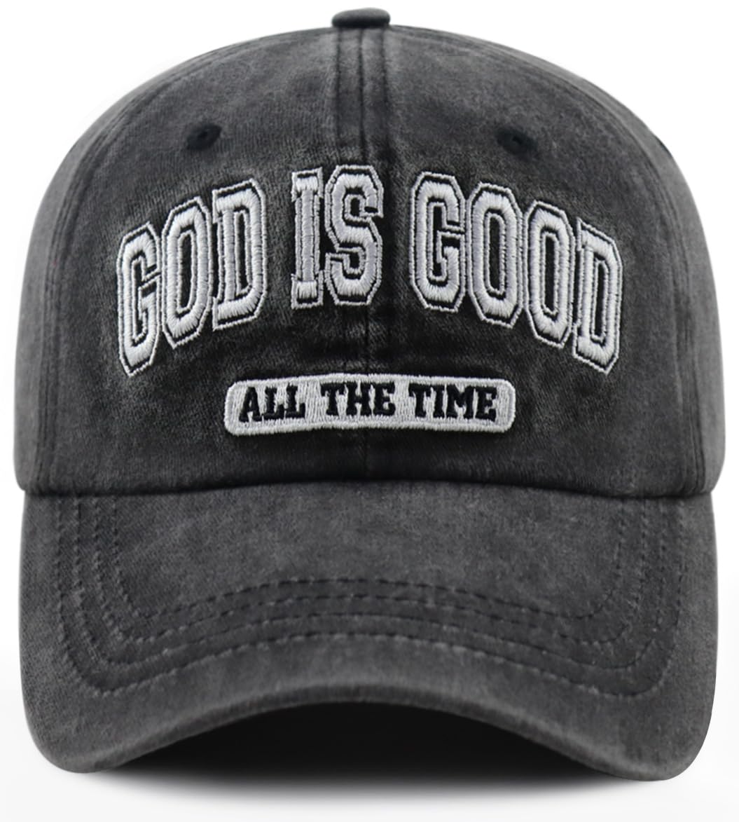 God is Good All The Time Jesus Hat for Men Women, Adjustable Cotton Embroidered 