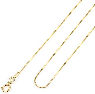 Amberta Real Italian Yellow 14K 18K Gold Necklaces for Women Men | Super Thin Dainty & Sturdy Box Curb Singapore Solid Chain Delicate Choker 16/18/20 inch