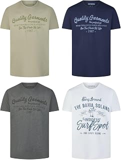 riverso RivLeon Men's Crew Neck T-Shirt Pack of 4 O-Neck Short Sleeve Print Tee Shirt 100% Cotton Regular Fit Green Blue White Grey Red Orange S M L XL 2XL 3XL 4XL 5XL