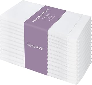 PurpleEssences Hemstitch Cloth Napkins 18x18 in Set of 12 - White | Dinner Napkins 100% Cotton Soft Durable Washable Wedding Fall Autumn Harvest Thanksgiving Decor Everyday Use Table Linen