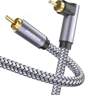 90 Degree RCA Cable Subwoofer Cable Right Angle Digital Coaxial RCA Cable Male to Male Video Audio Cable Gold Plated Connector for Home Theater HDTV Home Stereo DVD Grey (90° one side, 1M)