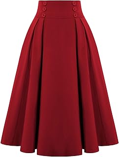 Belle Poque Women's Midi Pleated A-Line Skirts Pockets