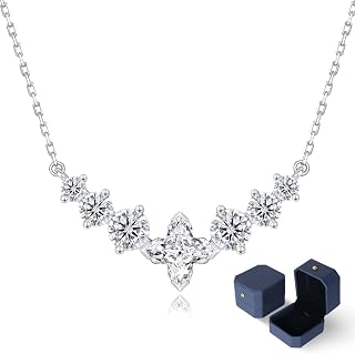 KRKC Moissanite Pendant for Women, Lab Created Diamond Necklace Anniversary Birthday Valentines Christmas Romantic for Her, 5-8mm VVS1 Clarity D Color, S925 Sterling Silver Chain 14K White Gold