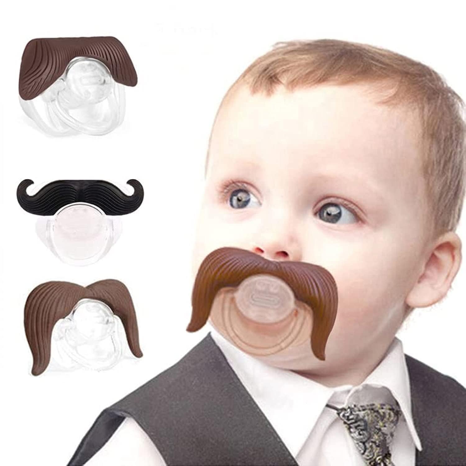 3Pcs Mustache Pacifier for Baby, Gentleman Mustache Pacifier Cute Novelty Baby S