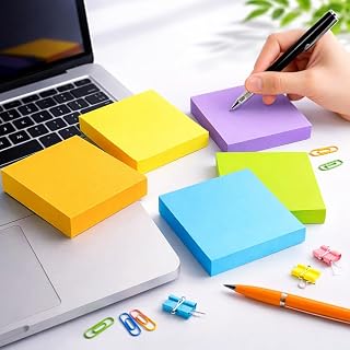 Sticky Notes, Bright Color Self-Stick Notes, Easy to Post on School, Office Supplies, Desk Accessories (Orange, Yellow, Green, Blue, Dark Purple, 5 Pieces)