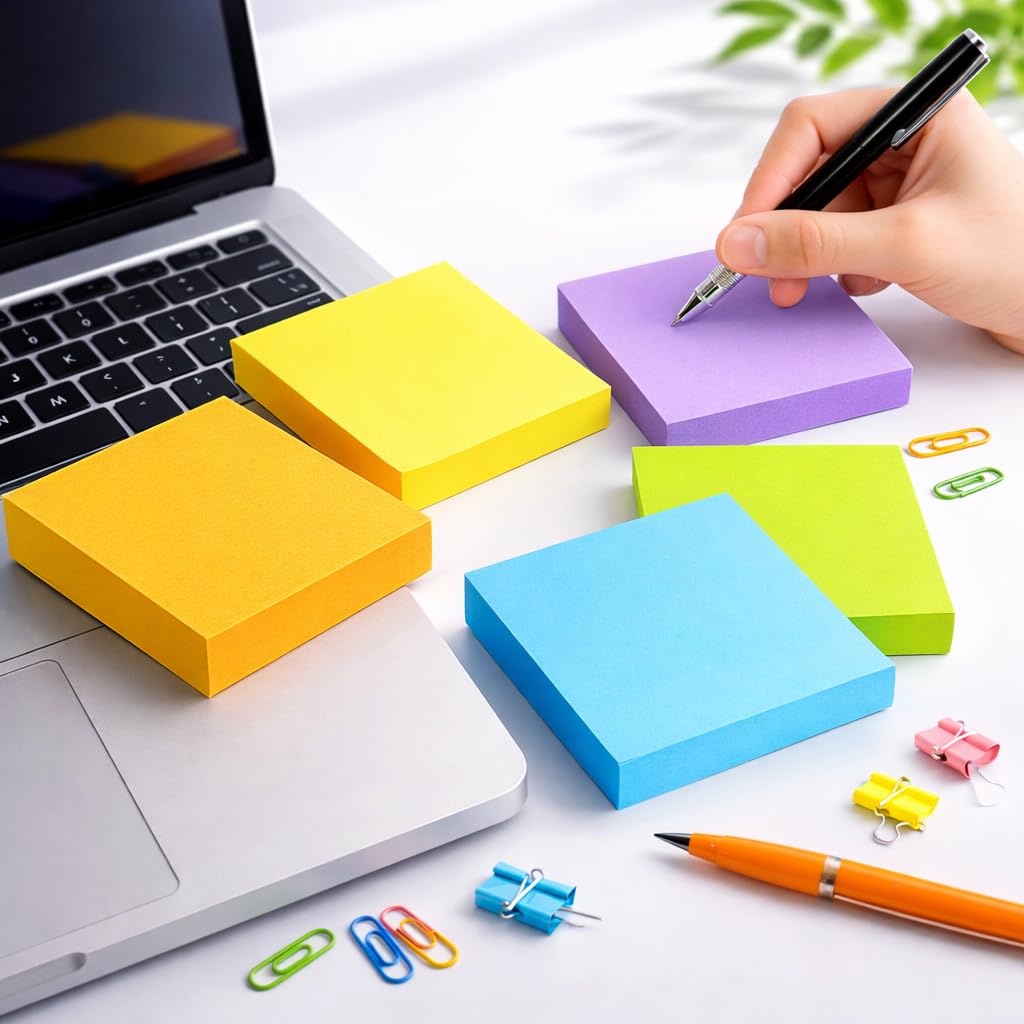 Sticky Notes, Bright Color Self-Stick Notes, Easy to Post on School, Office Supp