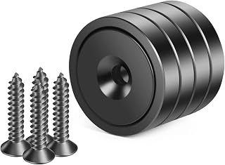Neosmuk Black Magnets with Screws,170lbs+ Heavy Duty Rare Earth 4 Pack | Neodymium Mounting Magnets with Holes,Countersunk Round Disc Industrial Magnets for Wall Mounting,