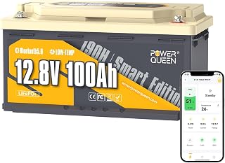 Power Queen 12.8V 100Ah Bluetooth H190 LiFePO4 Battery, 1280Wh Lithium