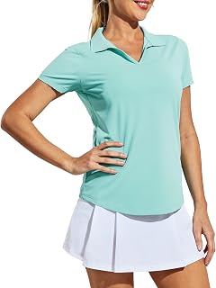 MIER Womens Golf Shirts - V Neck UPF 50+ Dry Fit Tennis Polo