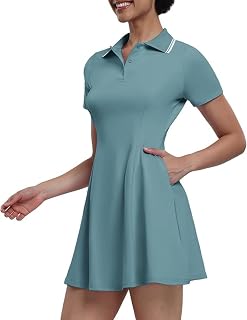 Women's Short Sleeve Button Down Lapel Golf Tennis Dress with Pockets for Sports and Casual Wear