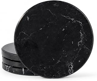 Koville Marble Coasters, Round Modern Coaster Set of 4 for Drinks, 4" Stone Coaster Heat Resistant, Decorative Marble Coasters for Coffee Table Home Bar Decor, Gift Choice(Black)