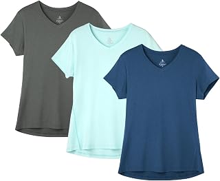 icyzone Women's Breathable Sports T-Shirt with V-Neck, Pack of 3 Fitness Running T-Shirt