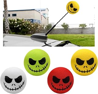 SHMZK 4 PCS Car Antenna Toppers, Funny Halloween Skull Spooky Smile Car Antenna Areial Balls, Skull Smile Face Antenna Topper Exterior Decor Doll for Most Vehicles (Style 2, 4 PCS)