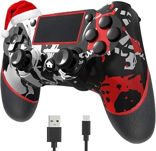SZYUYU Wireless Controller for Ps4 Controller/Slim/Pro/Windows PC, | Wireless Controller for Plays-tation 4, with 3.5mm Audio Jack, Touch Pad ,Six Axis Motion Control, Charging Cable, Red White