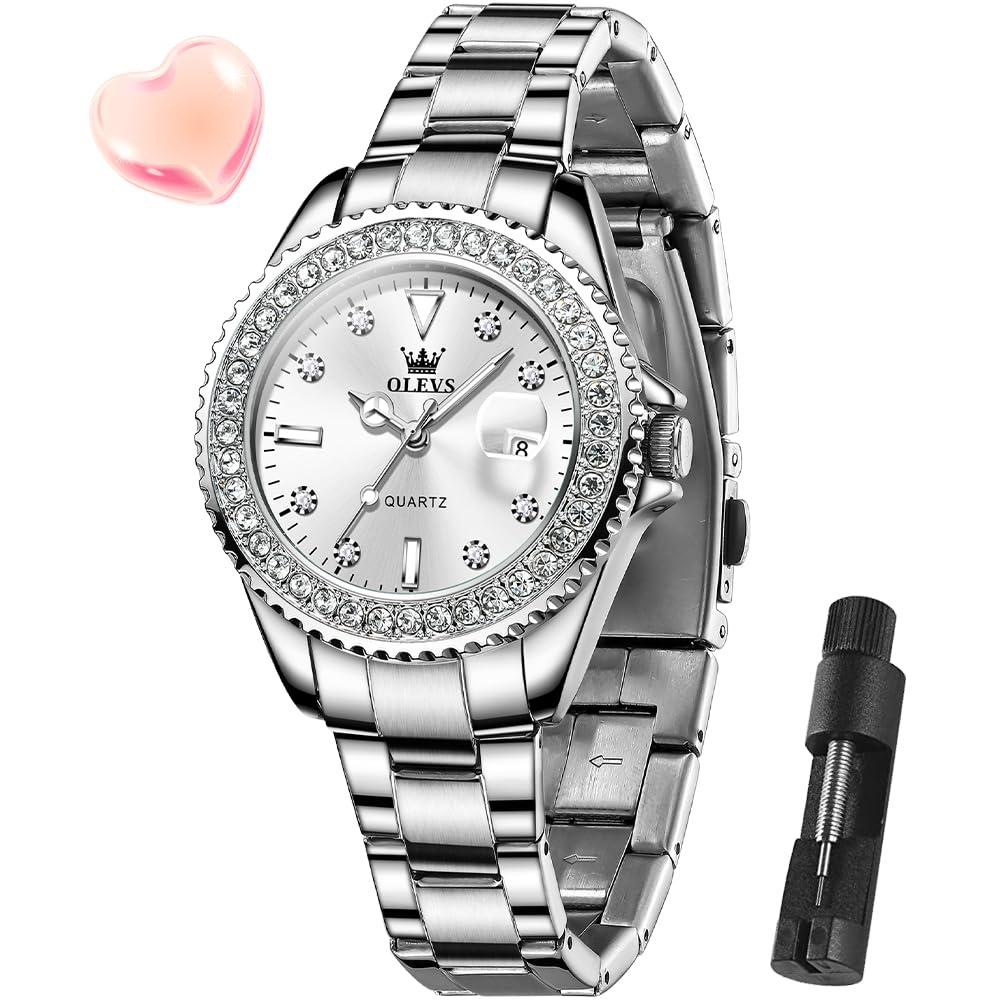 OLEVS Watches for Women with Diamonds with Date, Luxury Leather, Waterproof, Sta