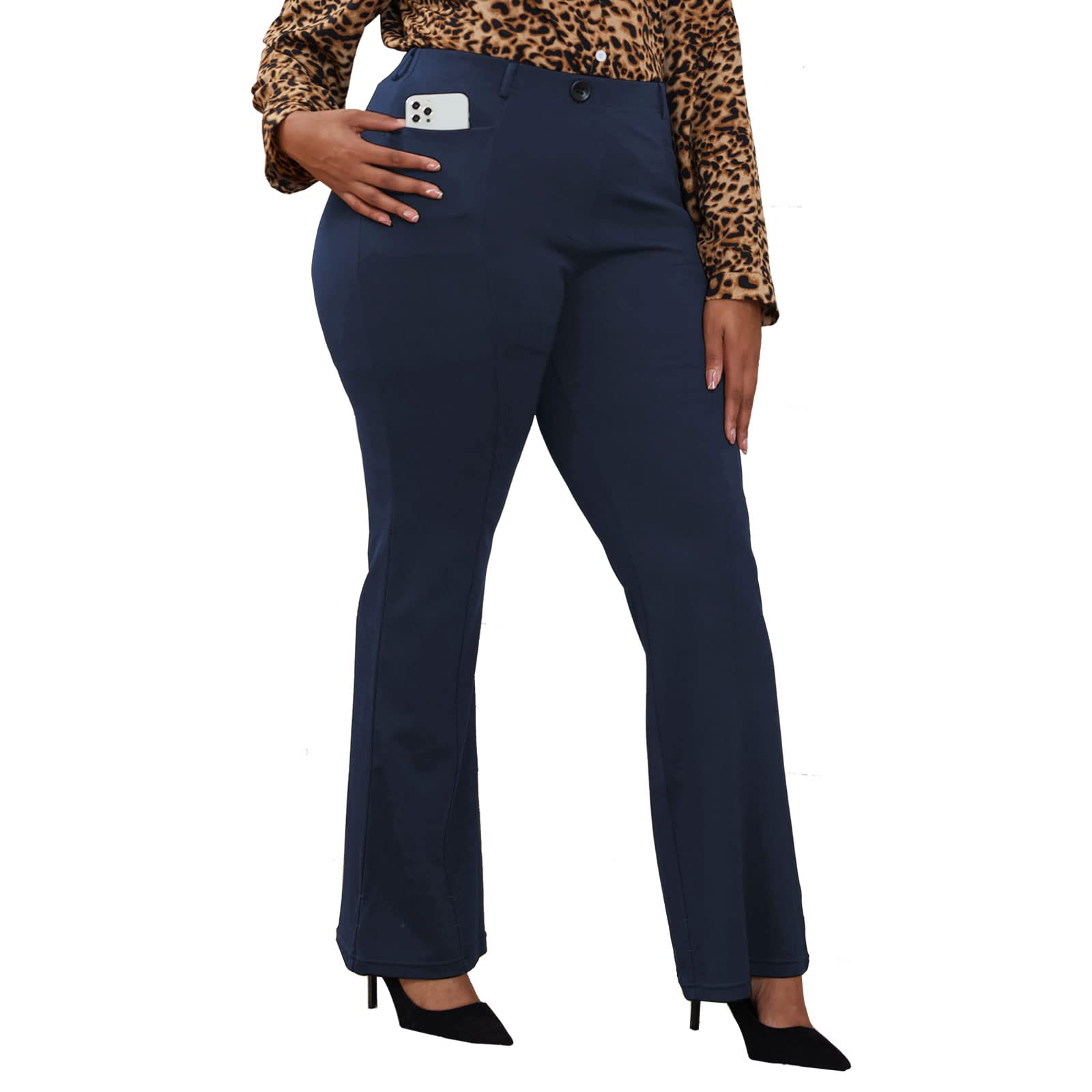 Plus Size Stretch Wrinkle Free Elegant Pants for Women Pull-on Pants Easy Wear O