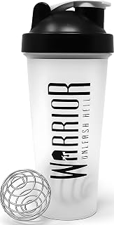 Warrior Protein Shaker Bottle 600ml with Wire Mixball Protein Shake Mixer | Leakproof, BPA Free, Dishwasher Safe, Wire Mixing Ball, For Protein Shakes, Creatine & Pre Workout Drinks, On-the-Go (Clear)