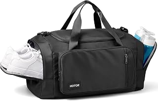 HOTOR Gym Bag 35L Duffle Bag with Shoe Compartment, Black | Workout, Fitness, Travel Holdall Bag, Sports Bag for Gym Stuff, Waterproof Pocket, Adjustable Strap, 52 x 28 x 27 cm