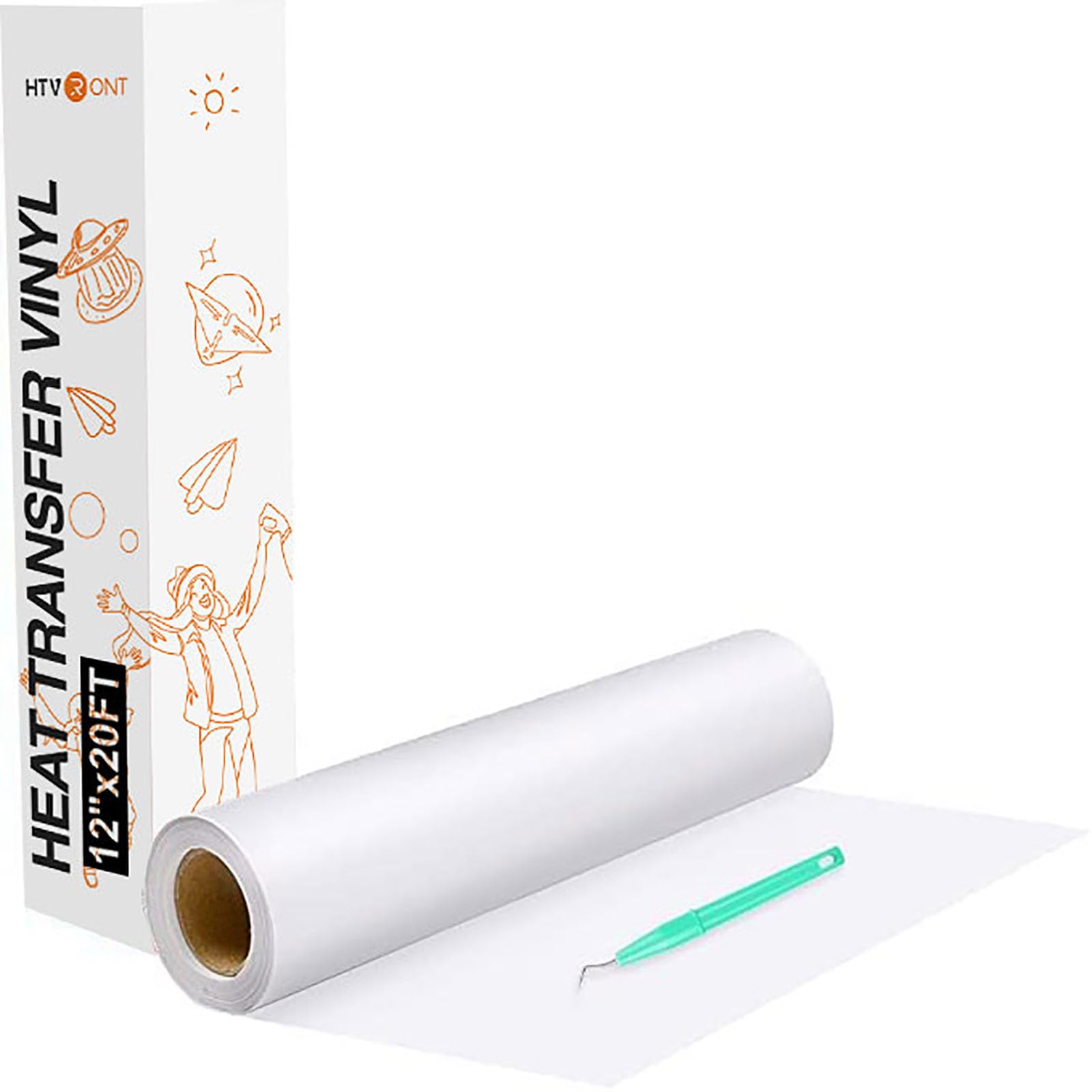 HTVRONT Heat Transfer Vinyl White HTV Rolls, 12" x 20ft | White Iron on Vinyl fo