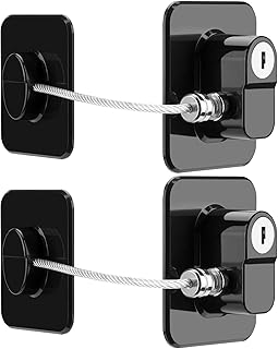 TIJTJHC Fridge Lock, 2PCS Upgraded Refrigerator Lock for Freezer, Cabinets and Drawers, Air Fryer, Closets, Windows, Doors, Durable ABS with Adhesive Backing, Easy Install, No Tools Needed, Black
